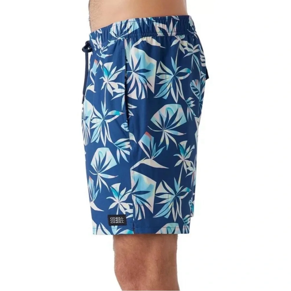 O'Neill Men's Hermosa Navy Hawaiian Print Lined Board Shorts NWT